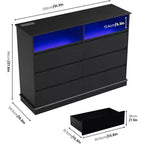 Commode à 6 tiroirs avec lumières LED et station de charge, grand meuble de rangement moderne pour chambre et salon