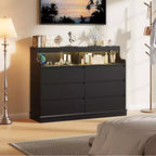 Commode à 6 tiroirs avec lumières LED et station de charge, grand meuble de rangement moderne pour chambre et salon