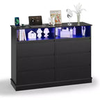 Acekool 6-Drawer Dresser with LED Lights & Charging Station, Modern Wide Storage Chest for Bedroom & Living Room