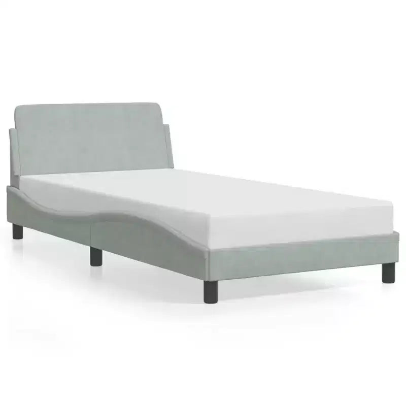 vidaXL Bed Frame with Headboard Platform Foundation Bedroom Furniture Velvet - Light Gray Twin