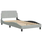 Cadre de lit avec tête de lit Plate-forme Meubles de chambre Velours - Gris clair Lit jumeau