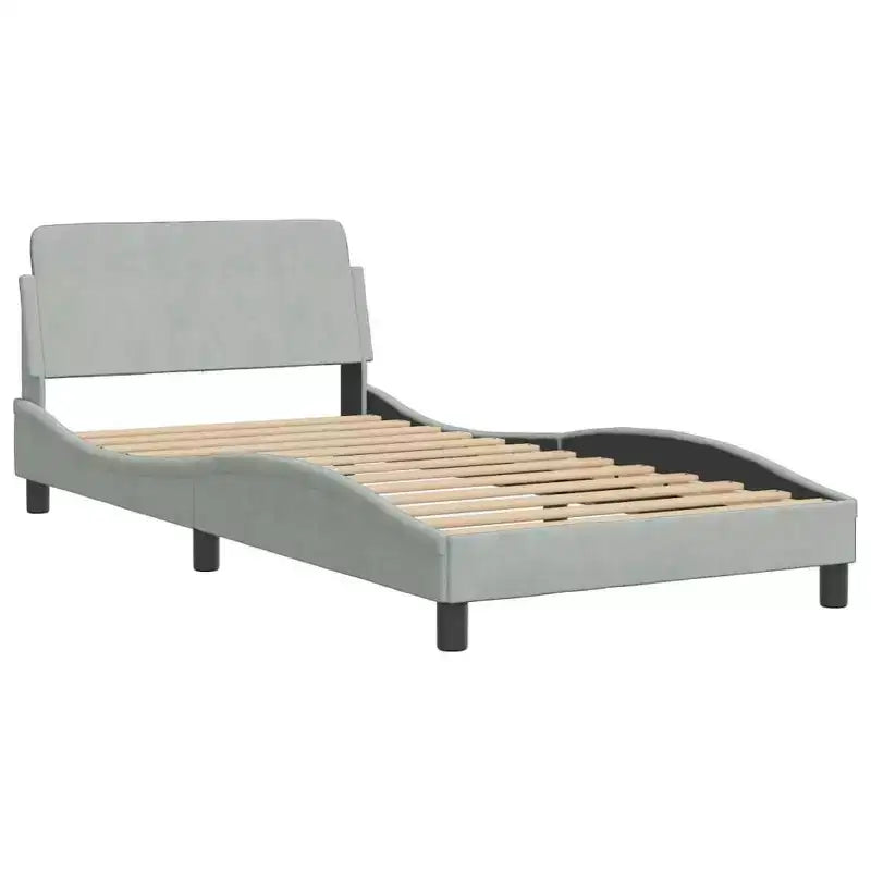 Cadre de lit avec tête de lit Plate-forme Meubles de chambre Velours - Gris clair Lit jumeau
