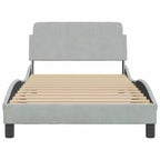 Cadre de lit avec tête de lit Plate-forme Meubles de chambre Velours - Gris clair Lit jumeau