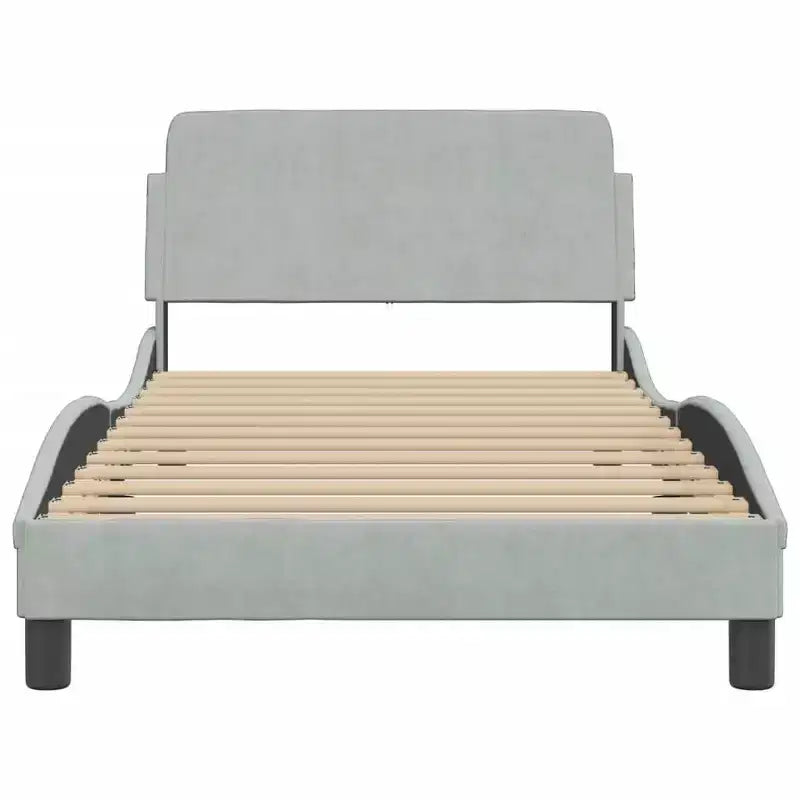 Cadre de lit avec tête de lit Plate-forme Meubles de chambre Velours - Gris clair Lit jumeau