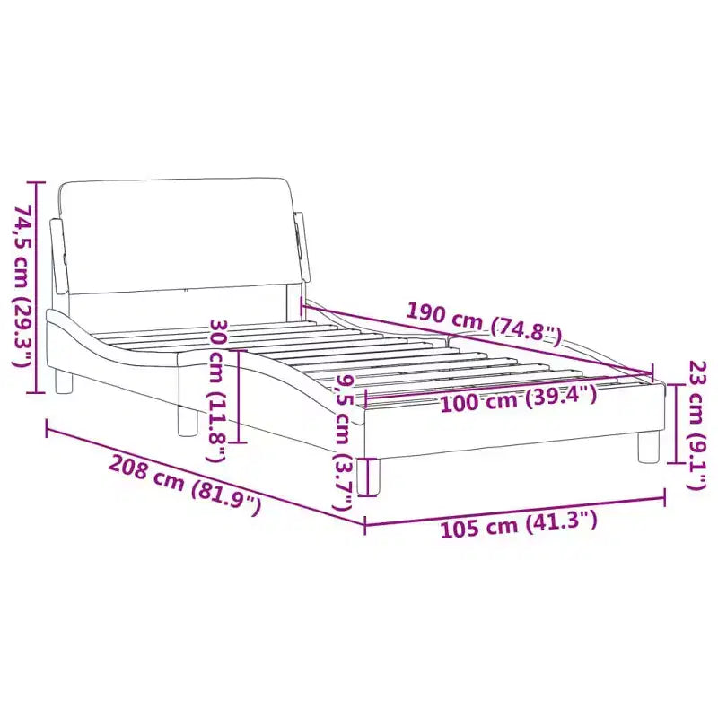 Cadre de lit avec tête de lit Plate-forme Meubles de chambre Velours - Gris clair Lit jumeau