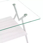 Table basse moderne à 2 niveaux avec plateau en verre trempé et pieds en métal robustes, table d'appoint centrale avec étagère ouverte pour le salon