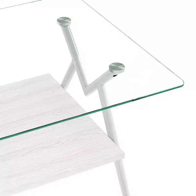 Table basse moderne à 2 niveaux avec plateau en verre trempé et pieds en métal robustes, table d'appoint centrale avec étagère ouverte pour le salon