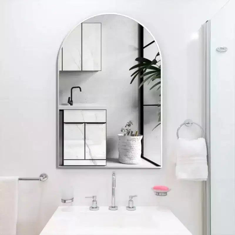 Silver Arched Bathroom Wall Mirror  Metal Frame