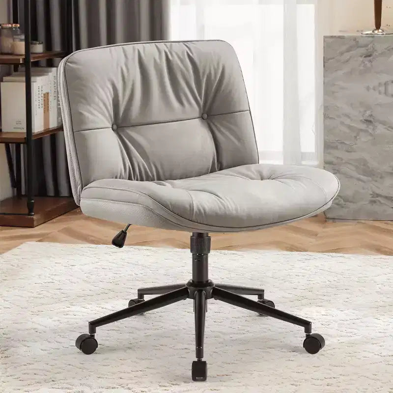 MAYEERTY Chair Modern Home Criss Cross Legged Armless Wide Seat with Wheels Swivel Height Adjustable Comfy Computer Task Seating Room