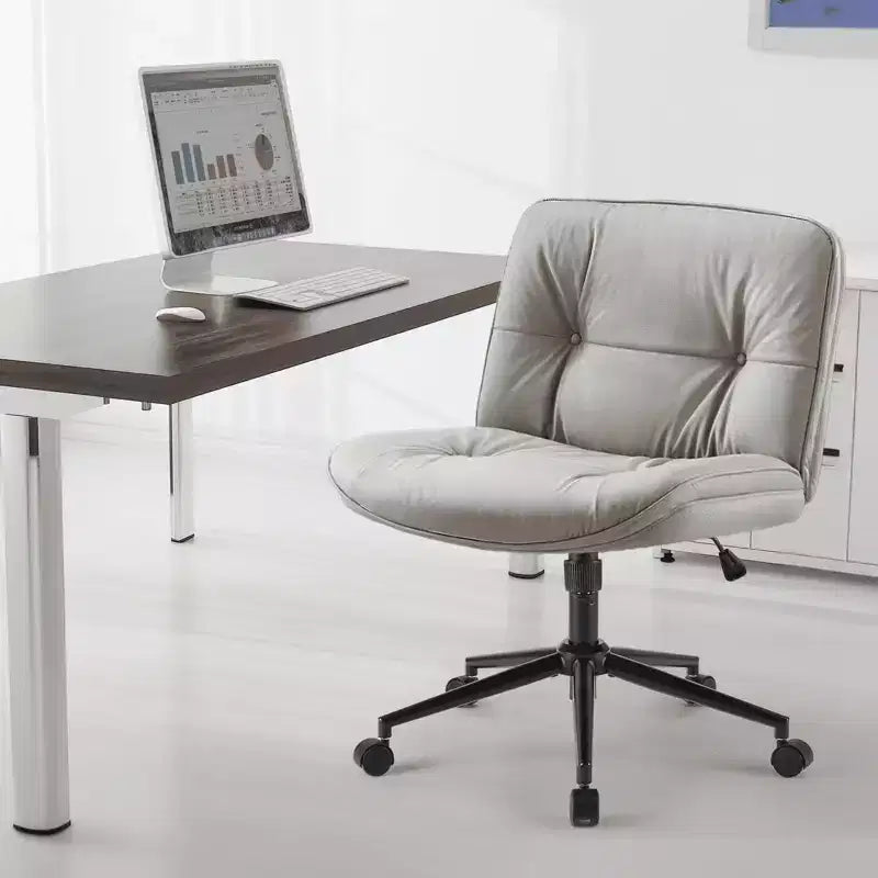 Chaise de bureau moderne, piétement croisé, sans accoudoirs, assise large, avec roulettes, pivotante, réglable en hauteur, confortable pour ordinateur, pour chambre.