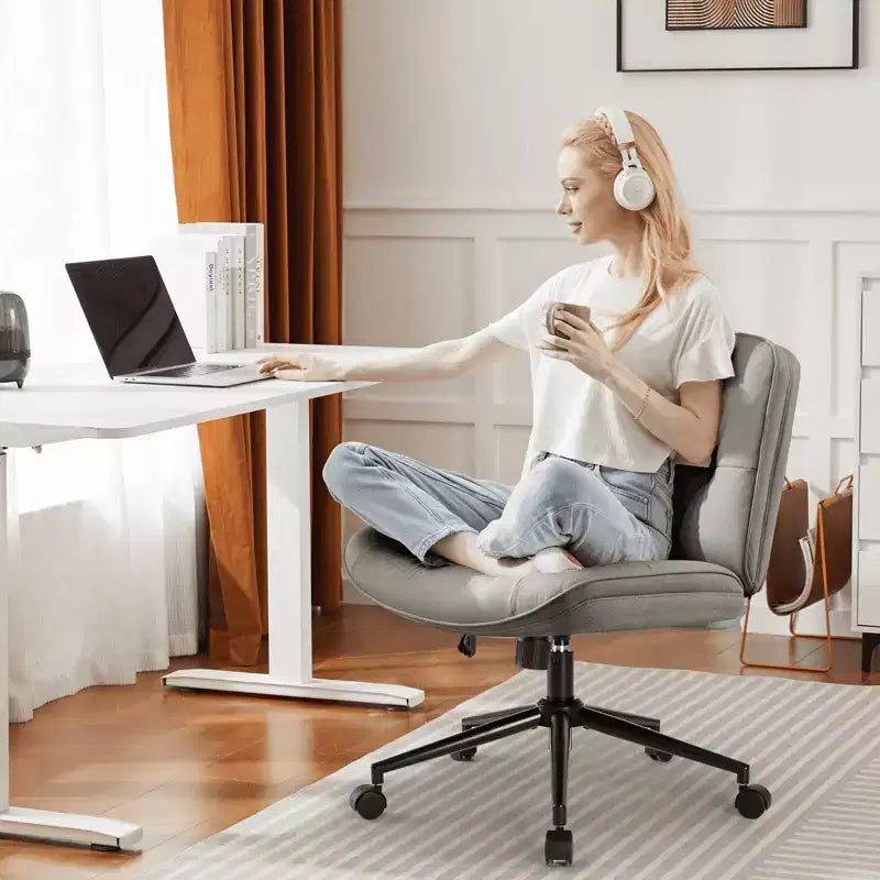 Chaise de bureau moderne, piétement croisé, sans accoudoirs, assise large, avec roulettes, pivotante, réglable en hauteur, confortable pour ordinateur, pour chambre.