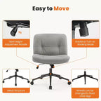 Chaise de bureau moderne, piétement croisé, sans accoudoirs, assise large, avec roulettes, pivotante, réglable en hauteur, confortable pour ordinateur, pour chambre.