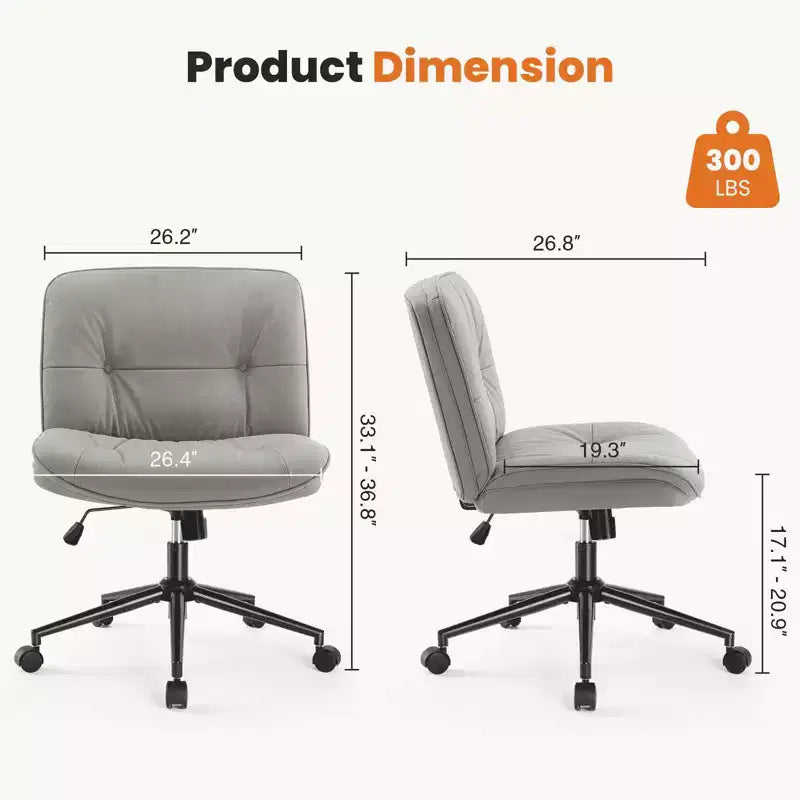 Chaise de bureau moderne, piétement croisé, sans accoudoirs, assise large, avec roulettes, pivotante, réglable en hauteur, confortable pour ordinateur, pour chambre.