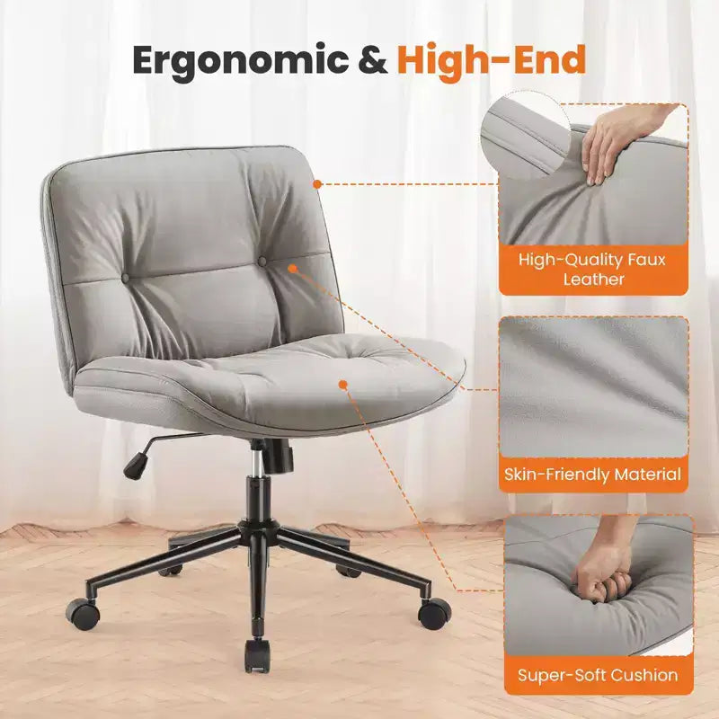 Chaise de bureau moderne, piétement croisé, sans accoudoirs, assise large, avec roulettes, pivotante, réglable en hauteur, confortable pour ordinateur, pour chambre.