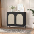 Buffet Cabinet with Adjustable Shelf, Storage Cabinet with Rattan Decor Doors, Accent Sideboard Buffet with Solid Wood Feet, for Hallway