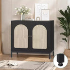 Meuble buffet avec étagère réglable, meuble de rangement avec portes décor rotin, buffet d'appoint avec pieds en bois massif, pour couloir