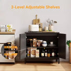 Meuble buffet avec étagère réglable, meuble de rangement avec portes décor rotin, buffet d'appoint avec pieds en bois massif, pour couloir