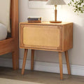 JVNOXK 22-inch Swivel Hidden Storage Bedside Table Mid-Century Modern Rattan Wood Leg Side Table Suitable for Bedrooms Natural Finish