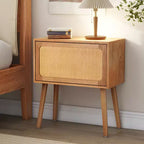 JVNOXK 22-inch Swivel Hidden Storage Bedside Table Mid-Century Modern Rattan Wood Leg Side Table Suitable for Bedrooms Natural Finish