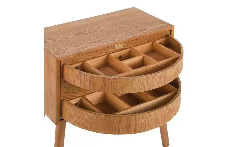 Table de chevet rotative de 22 pouces avec rangement caché, style moderne du milieu du siècle, pieds en rotin et bois, idéale pour les chambres, finition naturelle