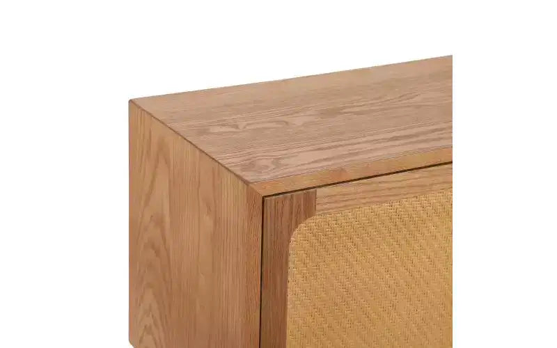 Table de chevet rotative de 22 pouces avec rangement caché, style moderne du milieu du siècle, pieds en rotin et bois, idéale pour les chambres, finition naturelle