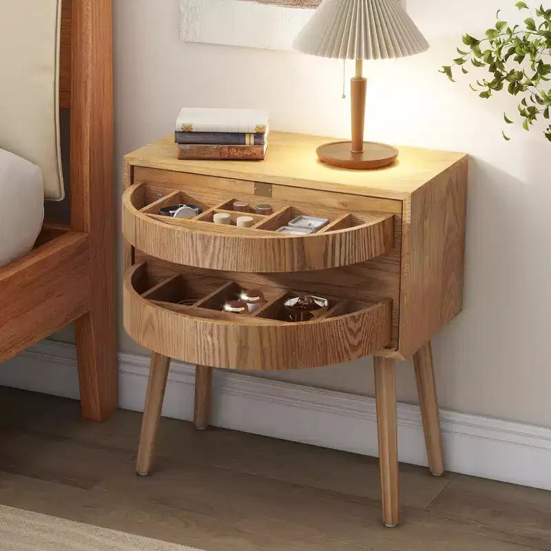 Table de chevet rotative de 22 pouces avec rangement caché, style moderne du milieu du siècle, pieds en rotin et bois, idéale pour les chambres, finition naturelle