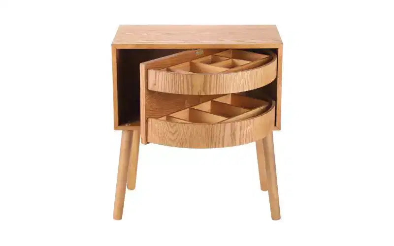 Table de chevet rotative de 22 pouces avec rangement caché, style moderne du milieu du siècle, pieds en rotin et bois, idéale pour les chambres, finition naturelle