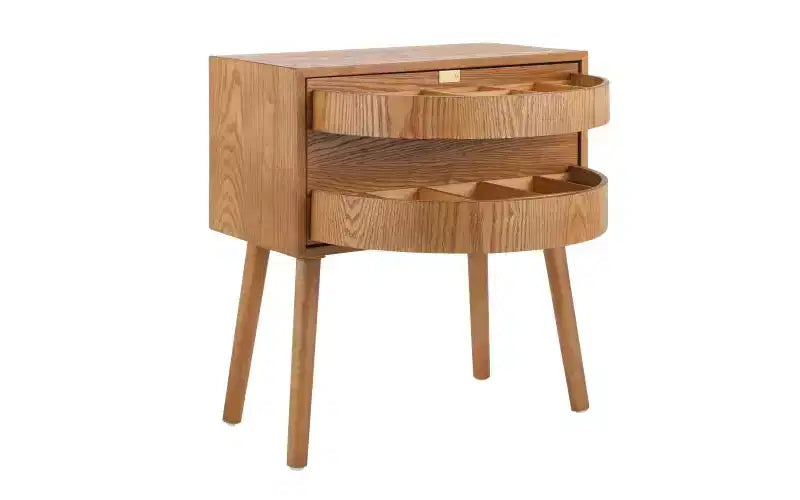 Table de chevet rotative de 22 pouces avec rangement caché, style moderne du milieu du siècle, pieds en rotin et bois, idéale pour les chambres, finition naturelle