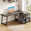 Lantine 53-Inch L-Shaped Office Desk, Reversible Corner Computer Desk with 3 File Drawers and 2 Storage Shelves for Home Office, Gaming Room, Grey