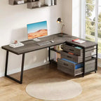 Lantine 53-Inch L-Shaped Office Desk, Reversible Corner Computer Desk with 3 File Drawers and 2 Storage Shelves for Home Office, Gaming Room, Grey