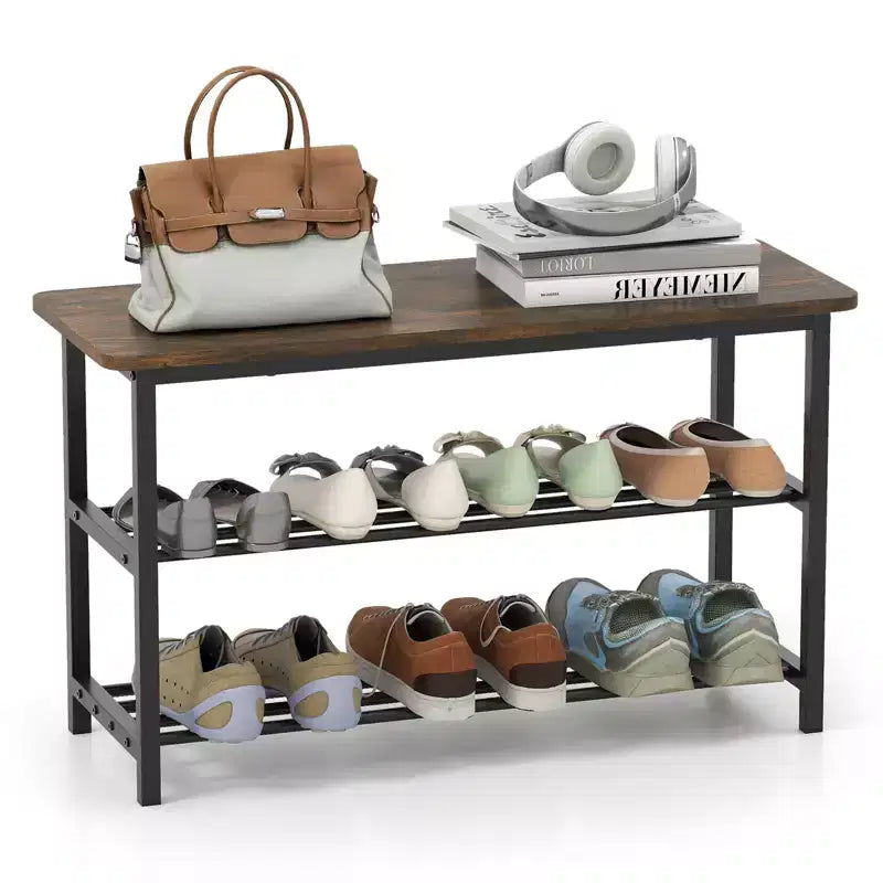 Costway 3-Tier Shoe Rack Bench w/ Heavy Duty Metal Frame & 300 lbs Seat for Hallway