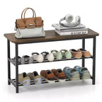 Costway 3-Tier Shoe Rack Bench w/ Heavy Duty Metal Frame & 300 lbs Seat for Hallway
