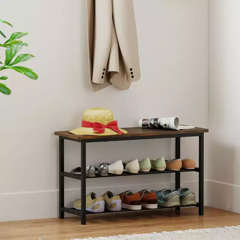 Banc à chaussures 3 niveaux avec cadre en métal robuste et siège supportant jusqu'à 136 kg pour entrée