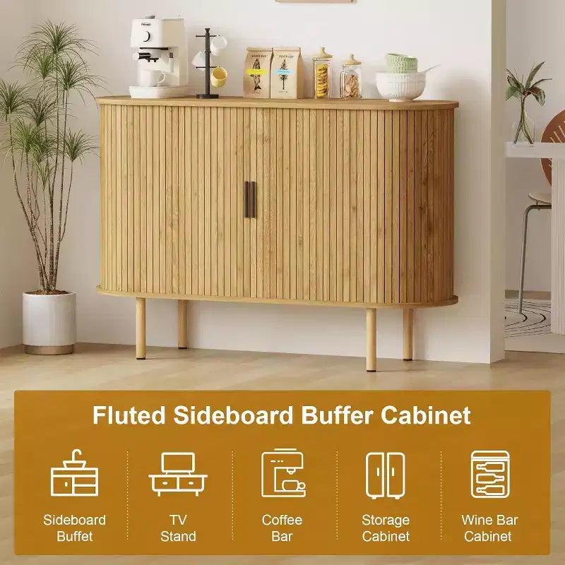 Meuble de rangement avec buffet, armoire d'appoint de 120 cm de style milieu de siècle, petites armoires de rangement avec portes coulissantes pour entrée, cuisine, salon