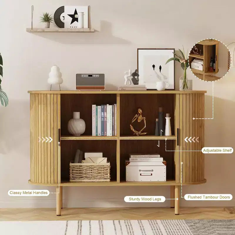 Meuble de rangement avec buffet, armoire d'appoint de 120 cm de style milieu de siècle, petites armoires de rangement avec portes coulissantes pour entrée, cuisine, salon