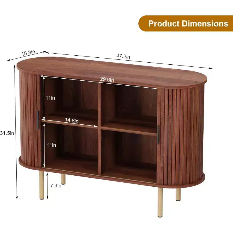 Meuble de rangement avec buffet, armoire d'appoint de 120 cm de style milieu de siècle, petites armoires de rangement avec portes coulissantes pour entrée, cuisine, salon