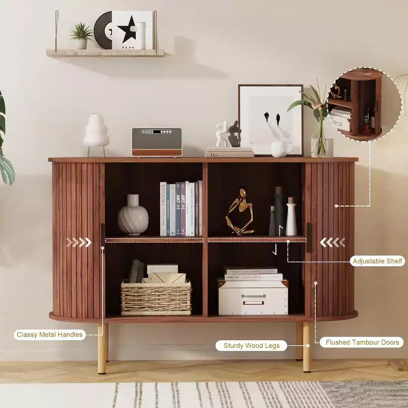 Meuble de rangement avec buffet, armoire d'appoint de 120 cm de style milieu de siècle, petites armoires de rangement avec portes coulissantes pour entrée, cuisine, salon