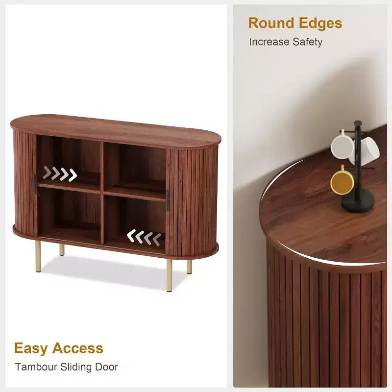 Meuble de rangement avec buffet, armoire d'appoint de 120 cm de style milieu de siècle, petites armoires de rangement avec portes coulissantes pour entrée, cuisine, salon