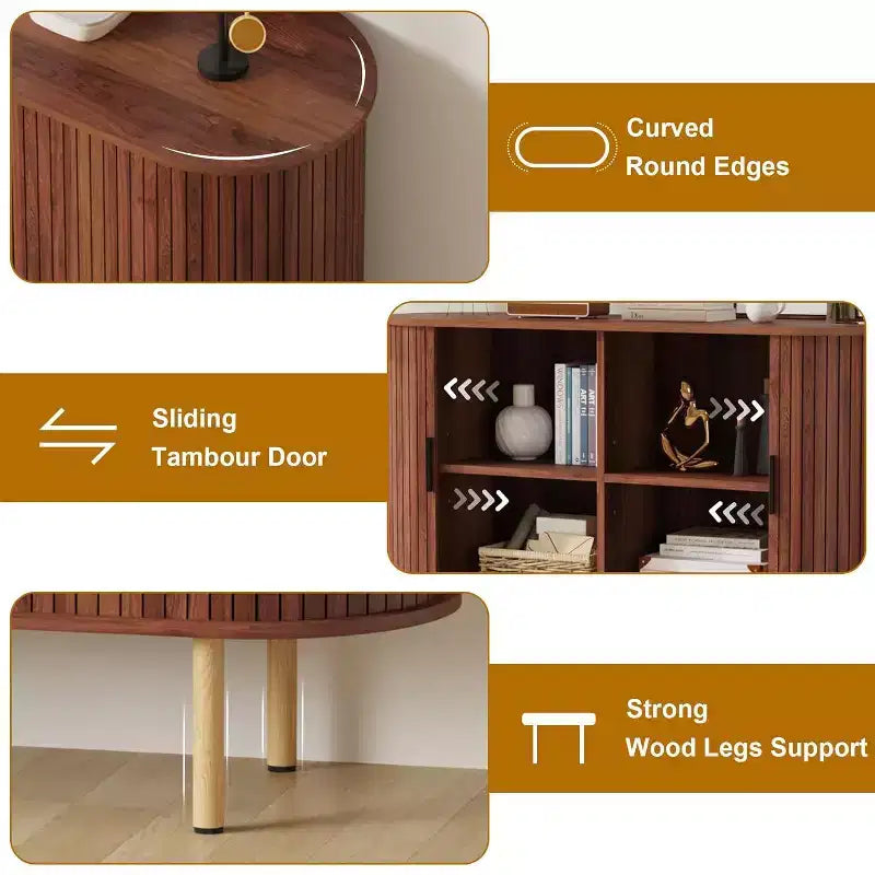 Meuble de rangement avec buffet, armoire d'appoint de 120 cm de style milieu de siècle, petites armoires de rangement avec portes coulissantes pour entrée, cuisine, salon