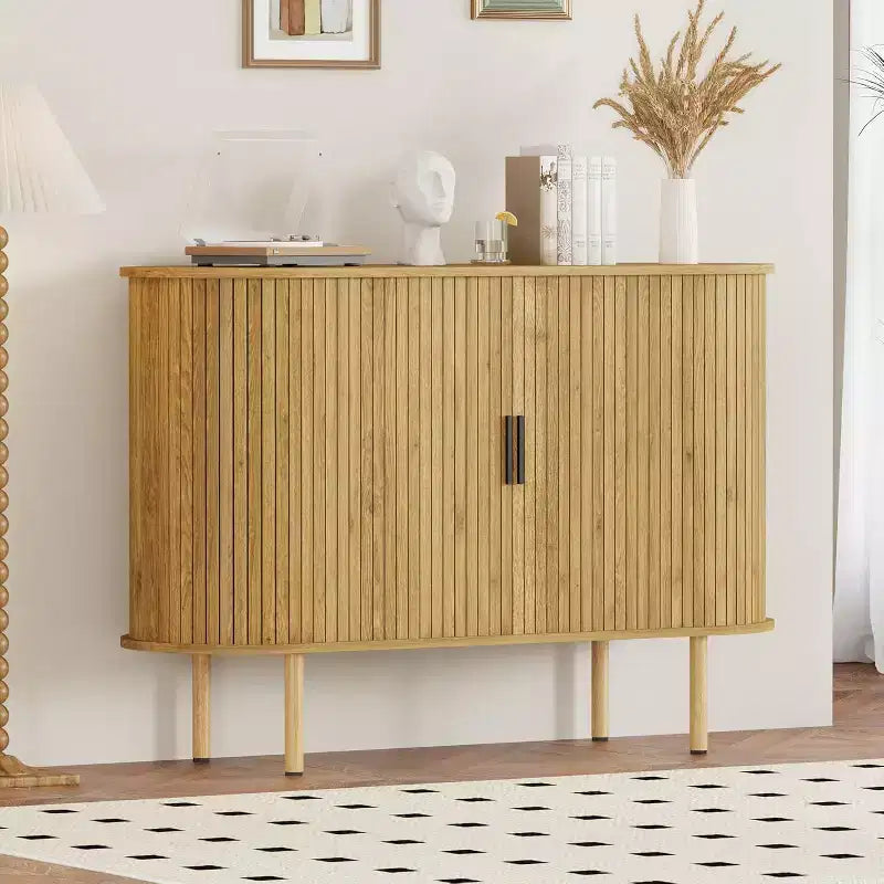 Meuble de rangement avec buffet, armoire d'appoint de 120 cm de style milieu de siècle, petites armoires de rangement avec portes coulissantes pour entrée, cuisine, salon