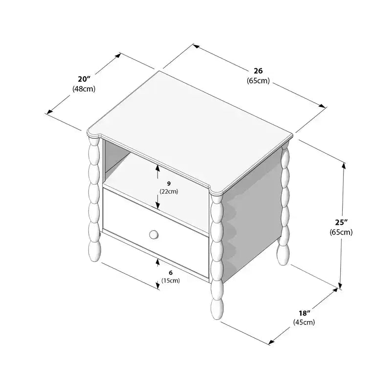 Table de chevet Cubby avec 1 tiroir et prise électrique