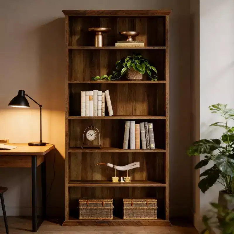 Étagère en bois rustique à 6 niveaux avec tablettes de rangement réglables