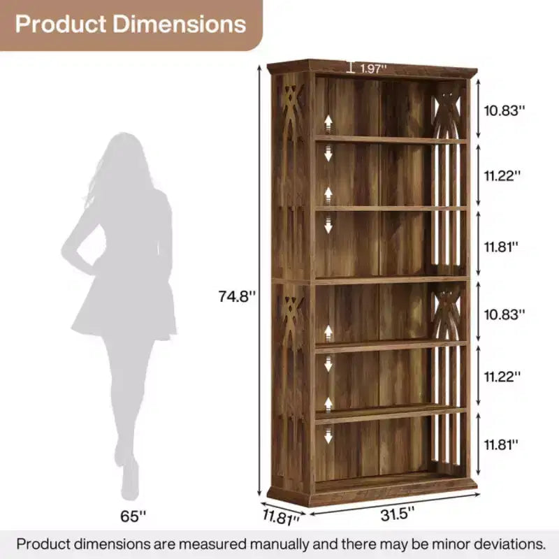 Étagère en bois rustique à 6 niveaux avec tablettes de rangement réglables