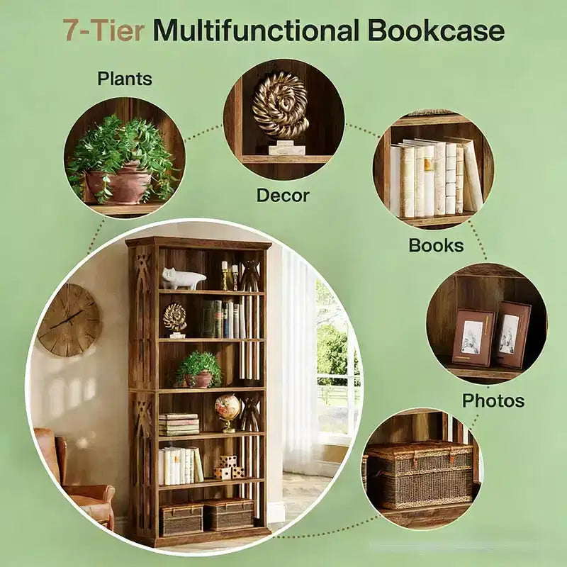 Étagère en bois rustique à 6 niveaux avec tablettes de rangement réglables