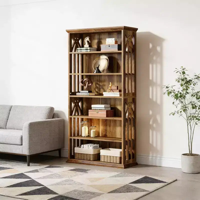 Étagère en bois rustique à 6 niveaux avec tablettes de rangement réglables