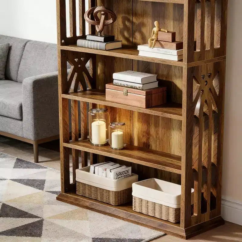 Étagère en bois rustique à 6 niveaux avec tablettes de rangement réglables