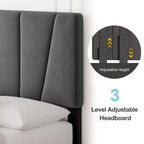 Cadre de lit grand format avec tête de lit réglable, lit plateforme en lin capitonné avec lattes en bois robustes, support de matelas, aucun sommier tapissier requis