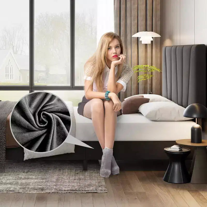 Cadre de lit grand format avec tête de lit réglable, lit plateforme en lin capitonné avec lattes en bois robustes, support de matelas, aucun sommier tapissier requis