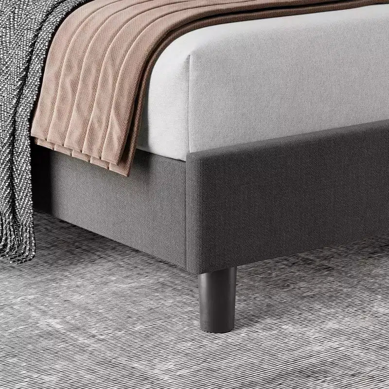Cadre de lit grand format avec tête de lit réglable, lit plateforme en lin capitonné avec lattes en bois robustes, support de matelas, aucun sommier tapissier requis