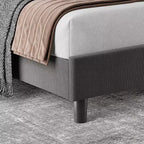 Cadre de lit grand format avec tête de lit réglable, lit plateforme en lin capitonné avec lattes en bois robustes, support de matelas, aucun sommier tapissier requis